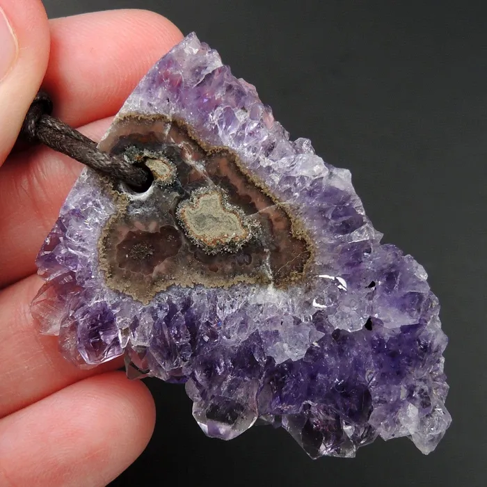 Intrinsic Trading Necklaces Amethyst Stalactite Flower Pendant Drilled Stalactite Slice Freeform Irregular Natural Stone Pendant P2041