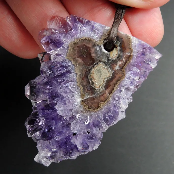Intrinsic Trading Necklaces Amethyst Stalactite Flower Pendant Drilled Stalactite Slice Freeform Irregular Natural Stone Pendant P2041