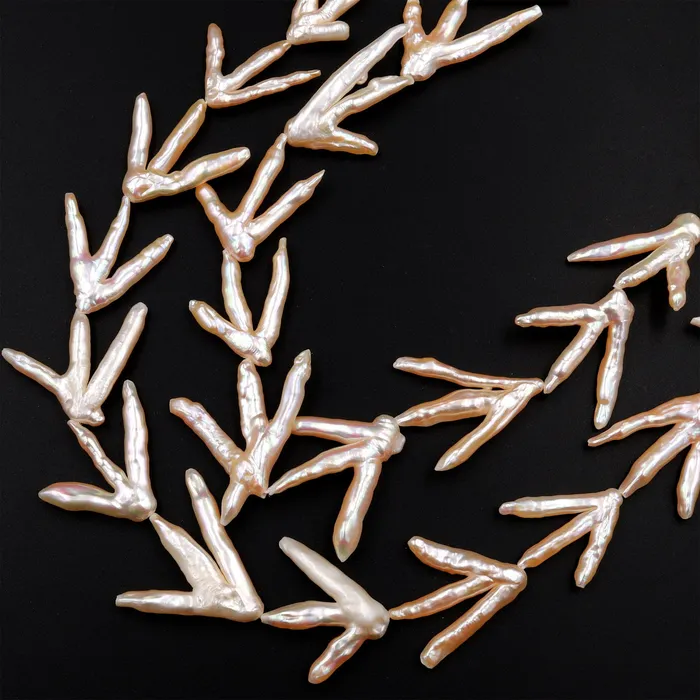 Intrinsic Trading Necklaces Freeform Natural Peach Pink Biwa Pearl Long Stick Branch Pearl Pendant Genuine Freshwater Pearl 16 Strand