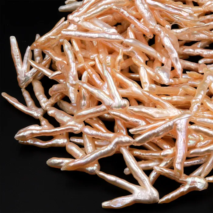 Intrinsic Trading Necklaces Freeform Natural Peach Pink Biwa Pearl Long Stick Branch Pearl Pendant Genuine Freshwater Pearl 16 Strand