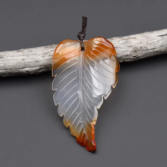 Intrinsic Trading Necklaces Hand Carved Natural Carnelian Leaf Pendant Focal Bead Drilled Gemstone OP2113