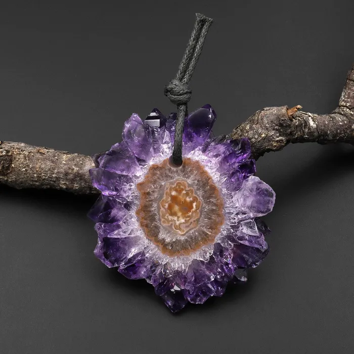 Intrinsic Trading Necklaces Natural Amethyst Stalactite Flower Pendant Flat Slice Freeform One of a Kind P0133 Intrinsic Trading Necklaces Natural Amethyst Stalactite Flower Pendant Flat Slice Freeform One of a Kind P0133
