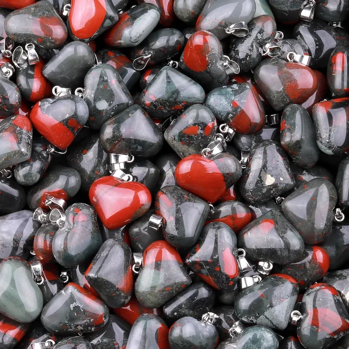 Intrinsic Trading Necklaces Natural Gemstone Heart Pendant Choose from Rose Quartz Bloodstone Amethyst Rock Quartz Tiger Eye Kambaba Jasper Landscape Ocean Jasper