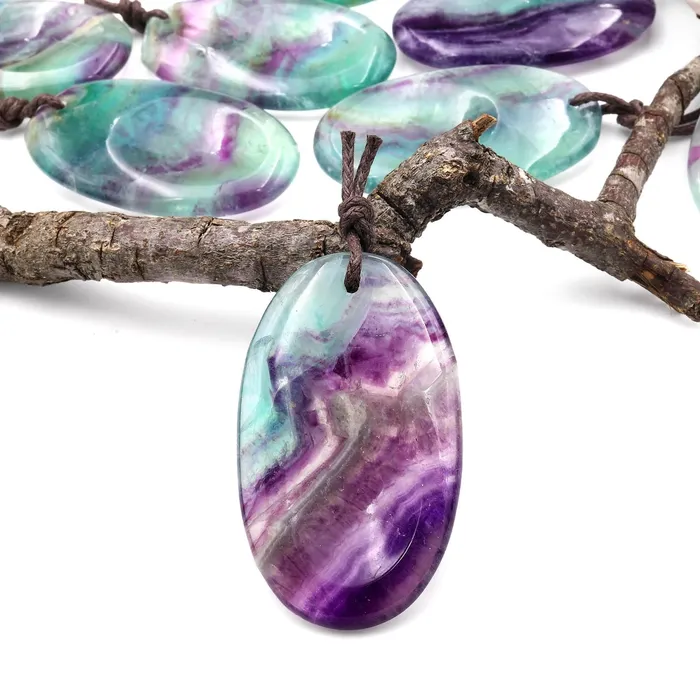 Intrinsic Trading Necklaces Natural Rainbow Fluorite Pendant Indented Oval Focal Bead A1 Intrinsic Trading Necklaces Natural Rainbow Fluorite Pendant Indented Oval Focal Bead A1