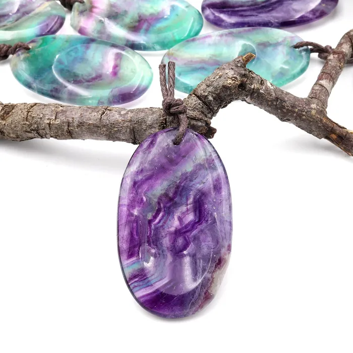 Intrinsic Trading Necklaces Natural Rainbow Fluorite Pendant Indented Oval Focal Bead A3 Intrinsic Trading Necklaces Natural Rainbow Fluorite Pendant Indented Oval Focal Bead A3