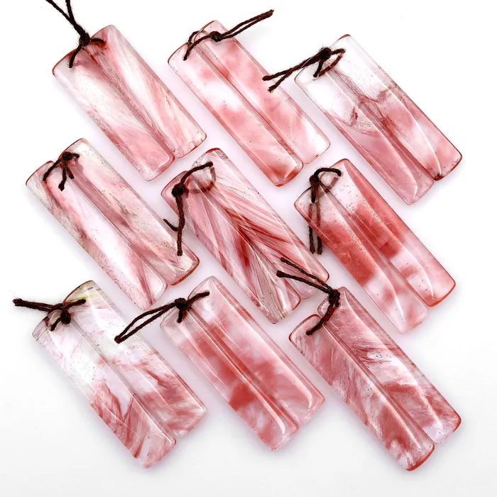 Juicy Strawberry Quartz Aka Cherry Quartz Earring Rectangle Matched Bead Pair Intrinsic Trading Earrings