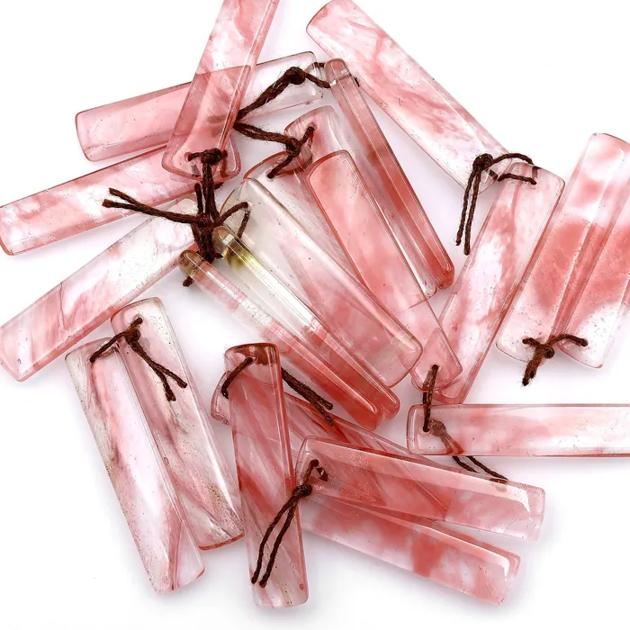 Juicy Strawberry Quartz Aka Cherry Quartz Earring Rectangle Matched Bead Pair Intrinsic Trading Earrings