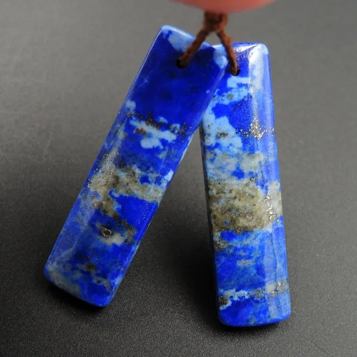 Lapis Earring Pair With Pyrite Rectangle Cabochon Cab Pair Drilled Matched Earrings Natural Stone Bead Pair E2774 Intrinsic Trading Earrings