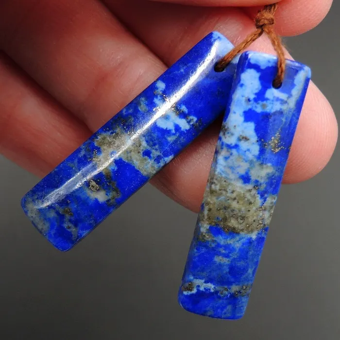 Lapis Earring Pair With Pyrite Rectangle Cabochon Cab Pair Drilled Matched Earrings Natural Stone Bead Pair E2774 Intrinsic Trading Earrings