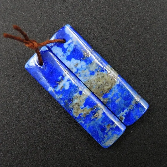Lapis Earring Pair With Pyrite Rectangle Cabochon Cab Pair Drilled Matched Earrings Natural Stone Bead Pair E2774 Intrinsic Trading Earrings