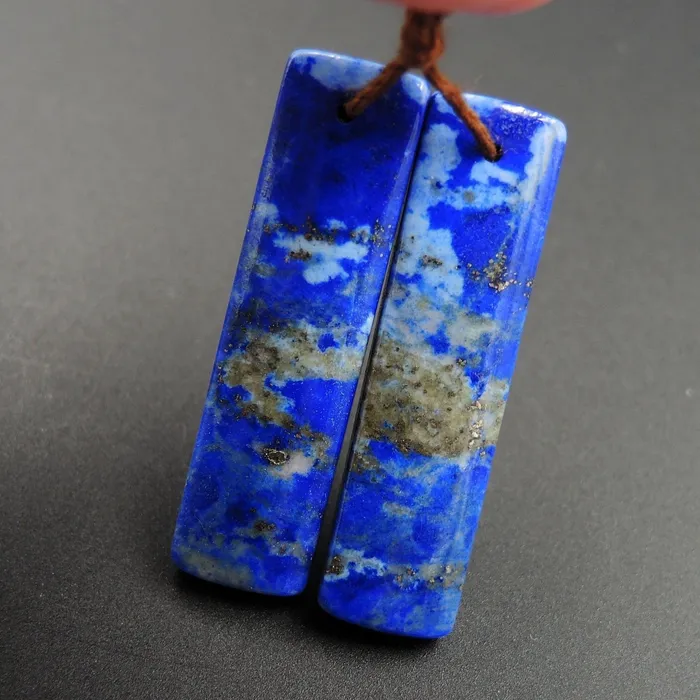 Lapis Earring Pair With Pyrite Rectangle Cabochon Cab Pair Drilled Matched Earrings Natural Stone Bead Pair E2774 Intrinsic Trading Earrings