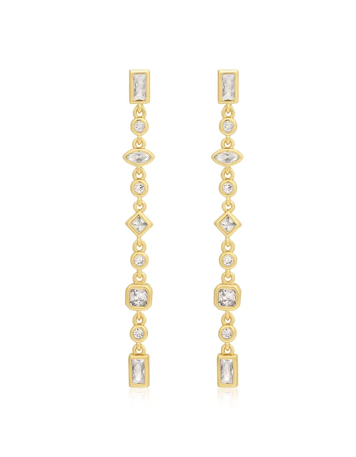Luv Aj Bezel Stone Drop Studs Gold Earrings