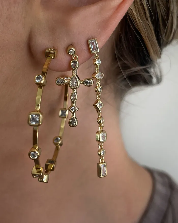 Luv Aj Bezel Stone Drop Studs Gold Earrings Luv Aj Bezel Stone Drop Studs Gold Earrings