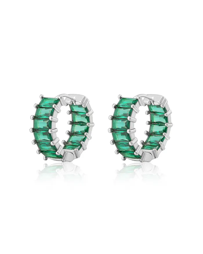 Luv Aj Earrings Emerald Ballier Huggies Emerald Green Silver