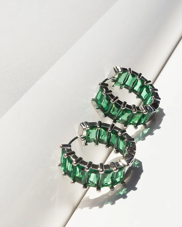 Luv Aj Earrings Emerald Ballier Huggies Emerald Green Silver Luv Aj Earrings Emerald Ballier Huggies Emerald Green Silver