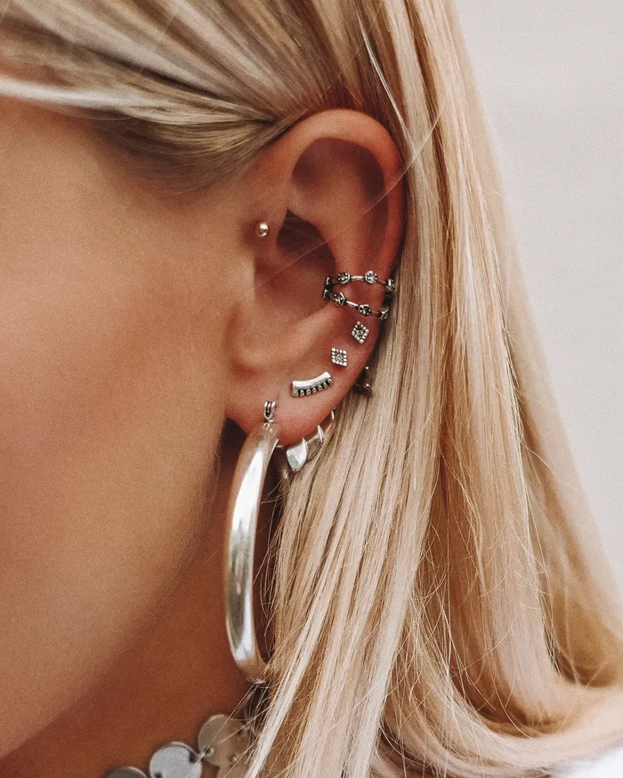 Luv Aj Earrings Pave Hex Ear Cuff Silver Luv Aj Earrings Pave Hex Ear Cuff Silver
