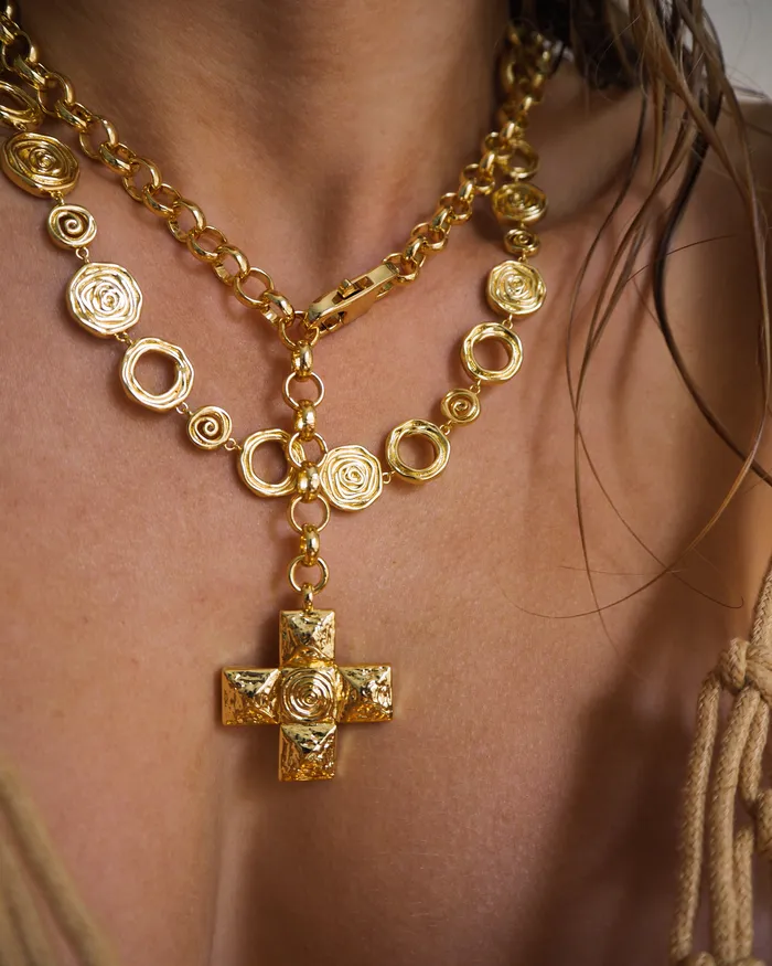 Luv Aj Necklaces Molten Cross Pendant Necklace Gold Luv Aj Necklaces Molten Cross Pendant Necklace Gold