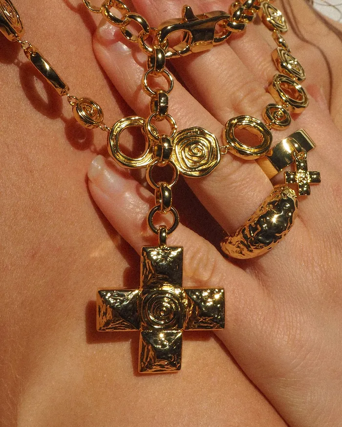 Luv Aj Necklaces Molten Cross Pendant Necklace Gold Luv Aj Necklaces Molten Cross Pendant Necklace Gold