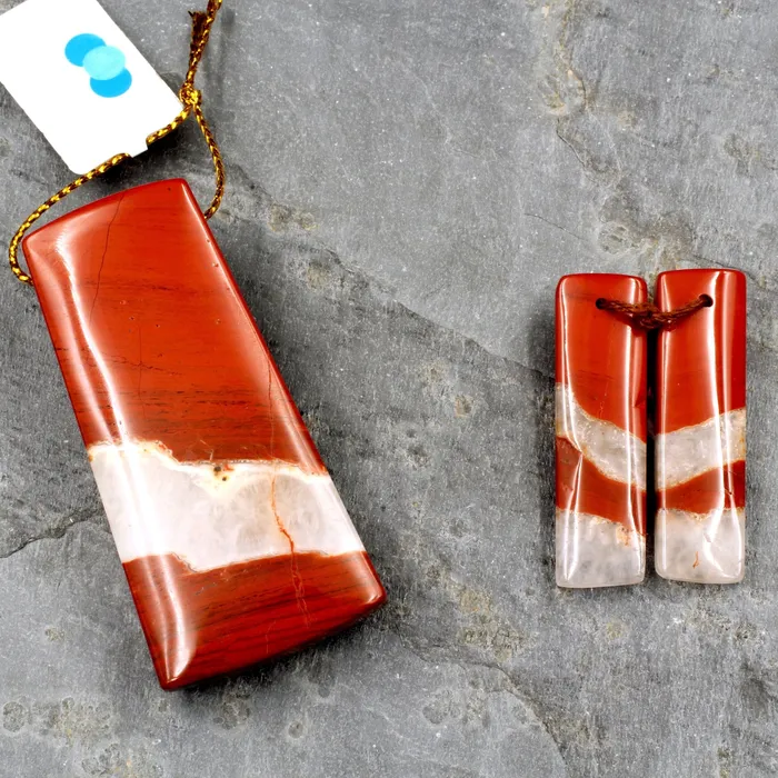 Matching Set Gemstone Earring Pair with Pendant Red River Jasper Trapezoid Pendant Rectangle Earring Intrinsic Trading Earrings Matching Set Gemstone Earring Pair with Pendant Red River Jasper Trapezoid Pendant Rectangle Earring Intrinsic Trading Earrings