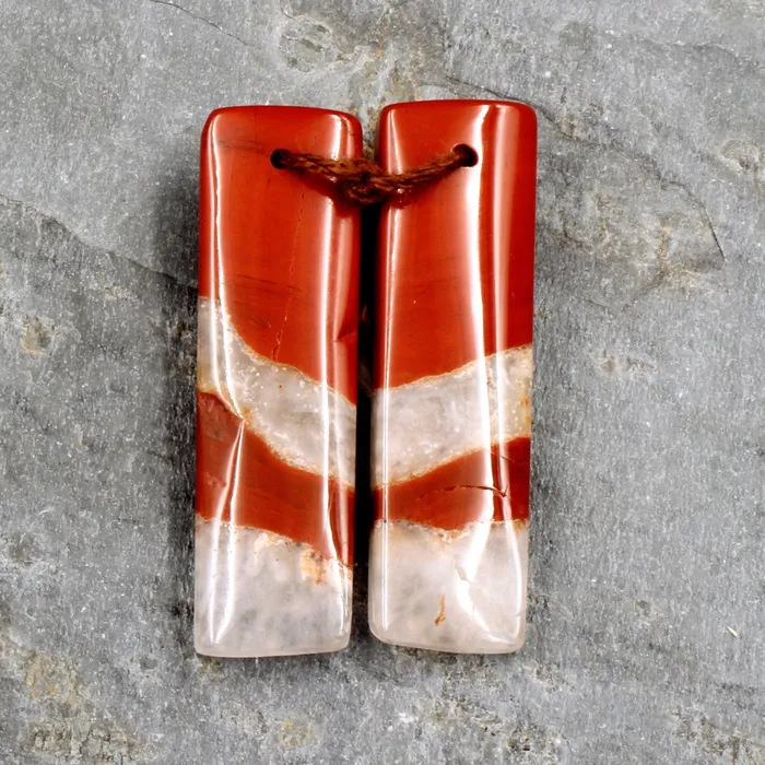 Matching Set Gemstone Earring Pair with Pendant Red River Jasper Trapezoid Pendant Rectangle Earring Intrinsic Trading Earrings