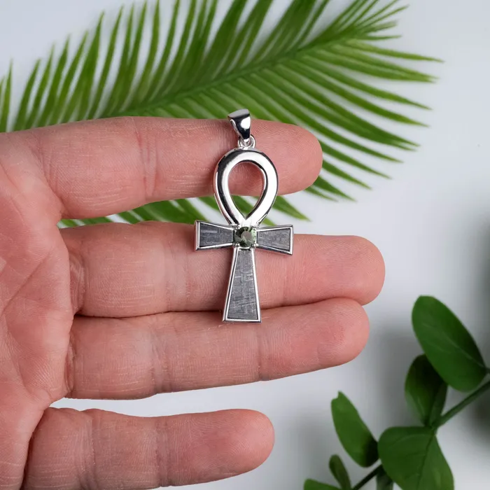 Meteorite Moldavite Ankh Pendant 925 Silver NEW DESIGN InnerVision Crystals Necklaces