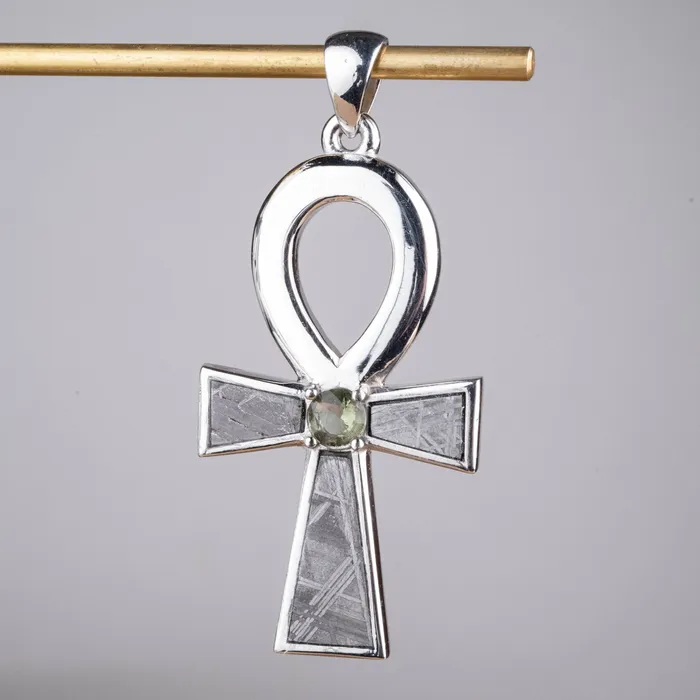 Meteorite Moldavite Ankh Pendant 925 Silver NEW DESIGN InnerVision Crystals Necklaces