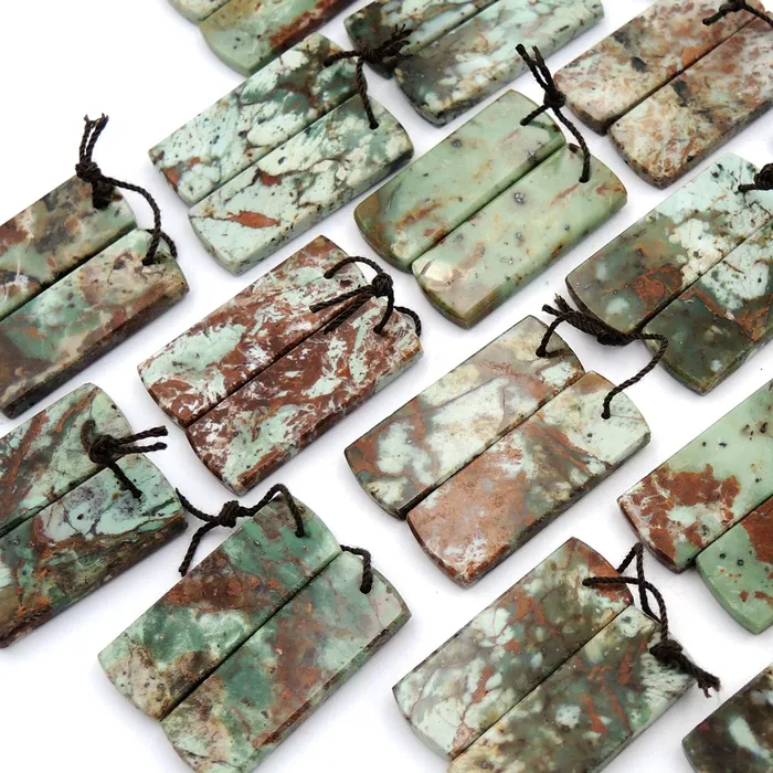 Natural African Green Opal Earring Pair Flat Rectangle Cabochon Cab Pair Drilled Matched Gemstone Bead Pair Intrinsic Trading Earrings