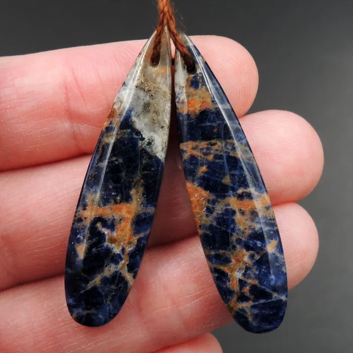 Natural African Orange Sodalite Earring Pair Teardrop Cabochon Cab Pair Drilled Matched Earrings Bead Pair Natural Stone E3225 Intrinsic Trading Earrings