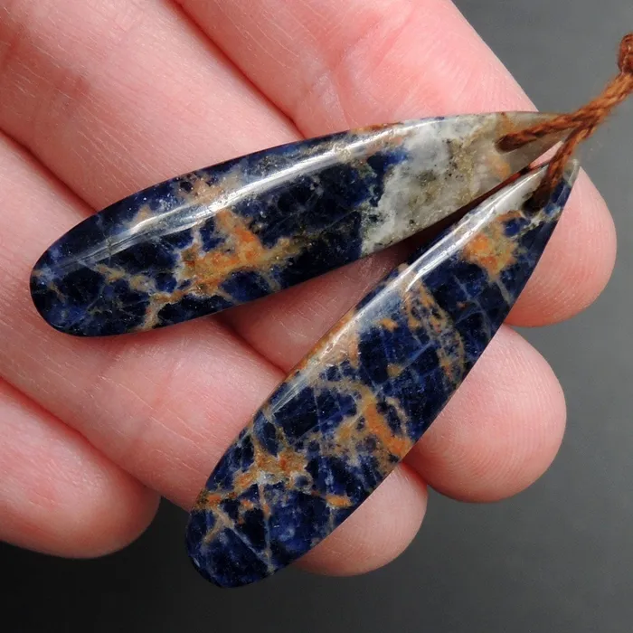 Natural African Orange Sodalite Earring Pair Teardrop Cabochon Cab Pair Drilled Matched Earrings Bead Pair Natural Stone E3225 Intrinsic Trading Earrings