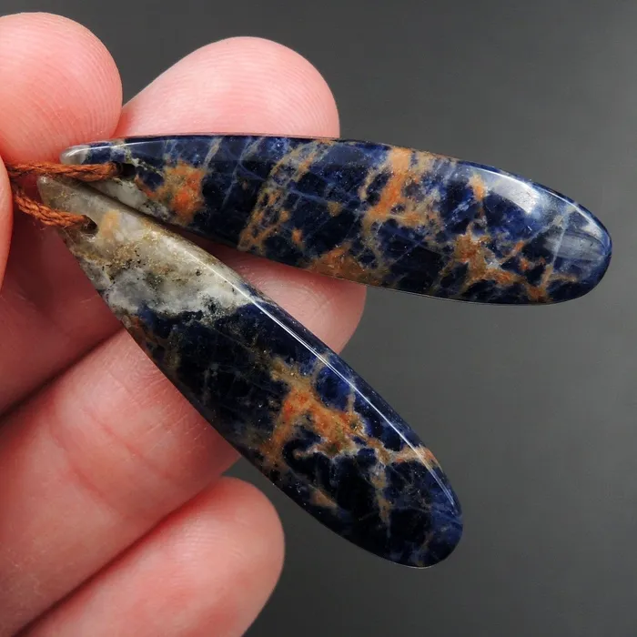 Natural African Orange Sodalite Earring Pair Teardrop Cabochon Cab Pair Drilled Matched Earrings Bead Pair Natural Stone E3225 Intrinsic Trading Earrings