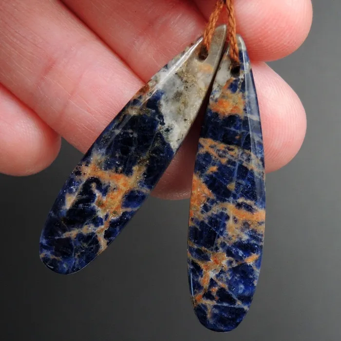 Natural African Orange Sodalite Earring Pair Teardrop Cabochon Cab Pair Drilled Matched Earrings Bead Pair Natural Stone E3225 Intrinsic Trading Earrings