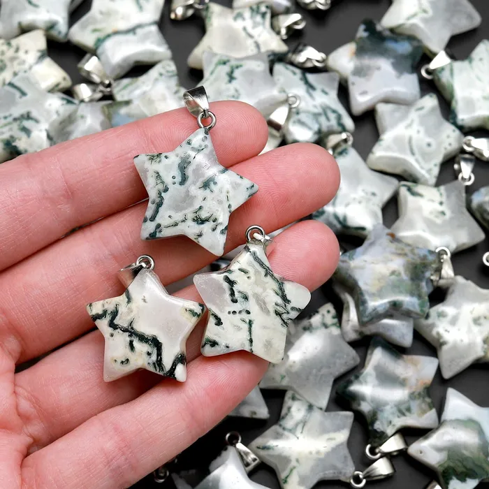 Natural Green Moss Agate Pendant Gemstone Star Intrinsic Trading Necklaces