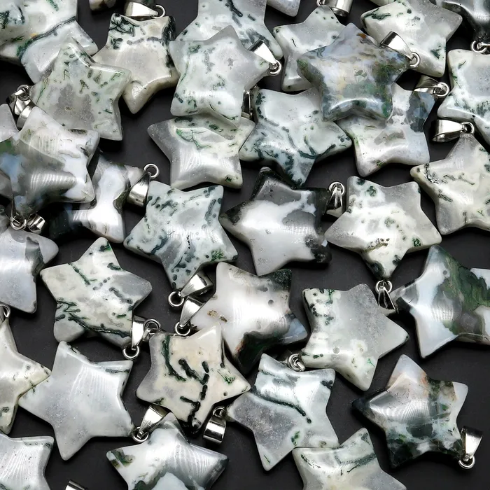 Natural Green Moss Agate Pendant Gemstone Star Intrinsic Trading Necklaces