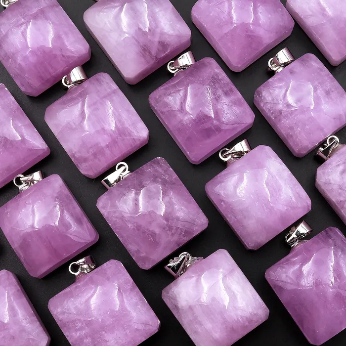 Necklaces AAA Natural Kunzite Pendant Puffy Square Gemstone Focal Bead Intrinsic Trading Necklaces AAA Natural Kunzite Pendant Puffy Square Gemstone Focal Bead Intrinsic Trading