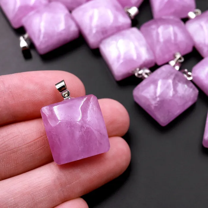 Necklaces AAA Natural Kunzite Pendant Puffy Square Gemstone Focal Bead Intrinsic Trading