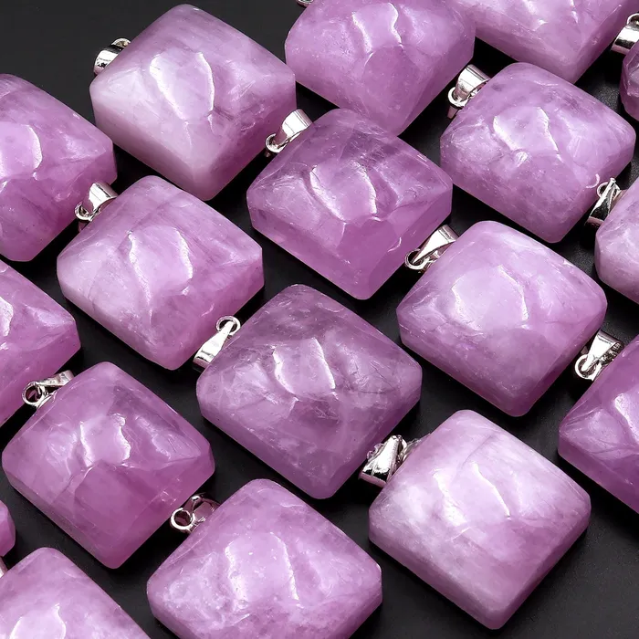 Necklaces AAA Natural Kunzite Pendant Puffy Square Gemstone Focal Bead Intrinsic Trading