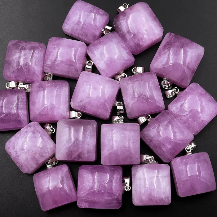 Necklaces AAA Natural Kunzite Pendant Puffy Square Gemstone Focal Bead Intrinsic Trading