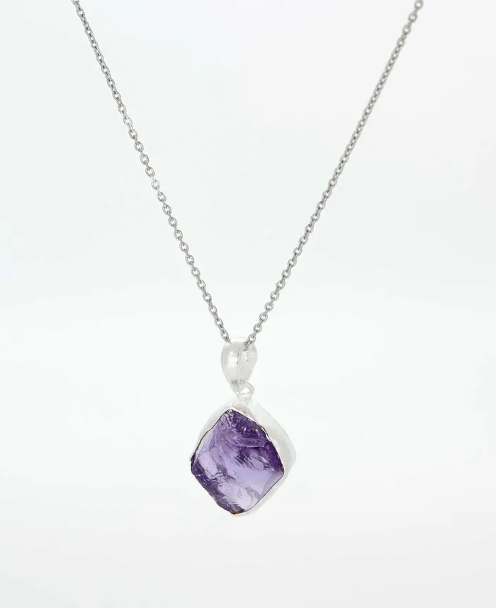 Necklaces Buddha Groove Sterling Silver and Raw Cut Amethyst Crystal Necklace Necklaces Buddha Groove Sterling Silver and Raw Cut Amethyst Crystal Necklace