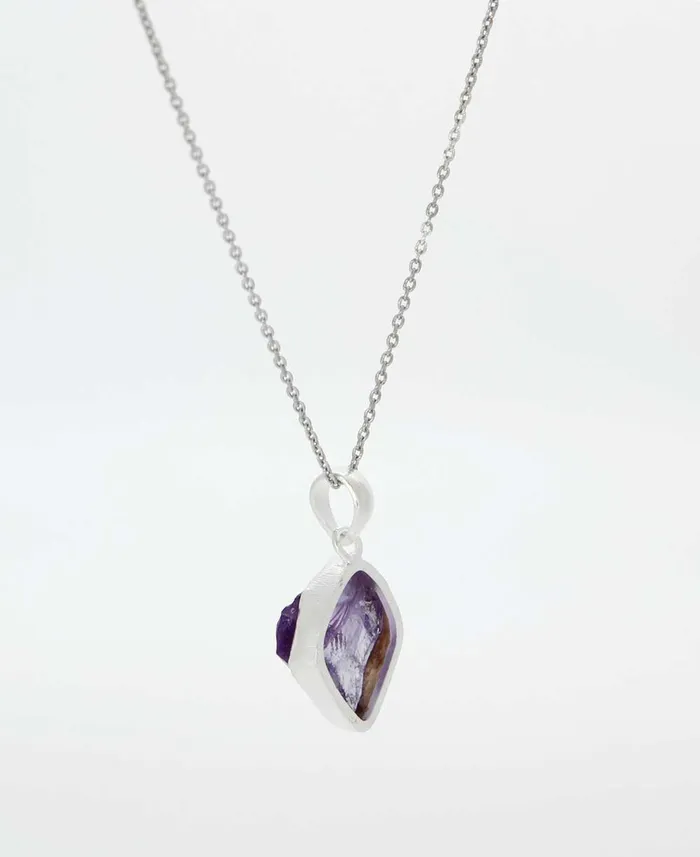 Necklaces Buddha Groove Sterling Silver and Raw Cut Amethyst Crystal Necklace Necklaces Buddha Groove Sterling Silver and Raw Cut Amethyst Crystal Necklace