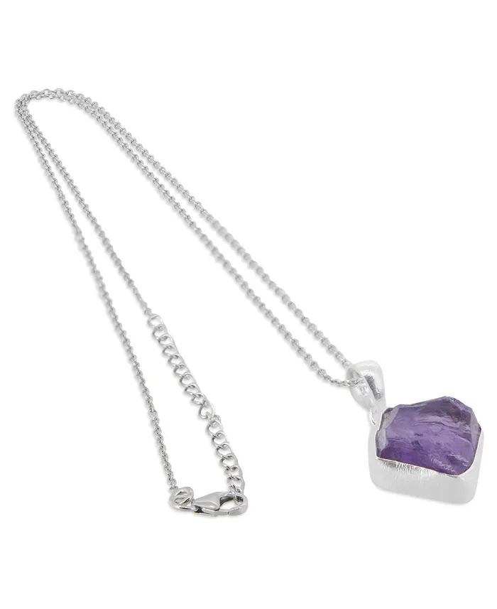 Necklaces Buddha Groove Sterling Silver and Raw Cut Amethyst Crystal Necklace Necklaces Buddha Groove Sterling Silver and Raw Cut Amethyst Crystal Necklace