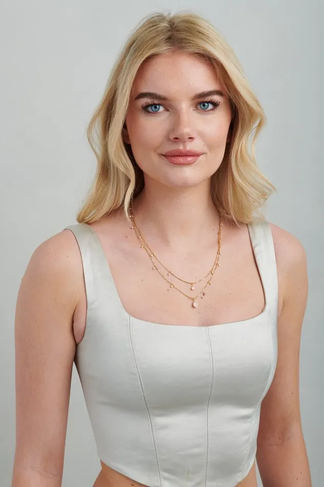 Necklaces Double Layered Pink CZ Dangle Necklace Gemlet Necklaces Double Layered Pink CZ Dangle Necklace Gemlet