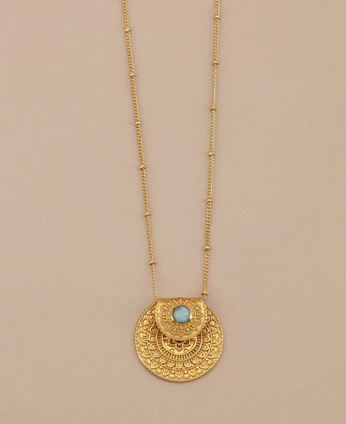 Necklaces Inspirational Gold Plated Mandala Necklace with Larimar Stone Buddha Groove Jewelry