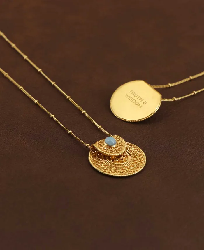 Necklaces Inspirational Gold Plated Mandala Necklace with Larimar Stone Buddha Groove Jewelry
