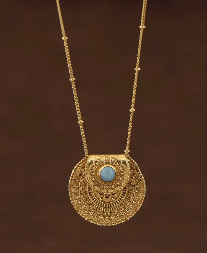 Necklaces Inspirational Gold Plated Mandala Necklace with Larimar Stone Buddha Groove Jewelry