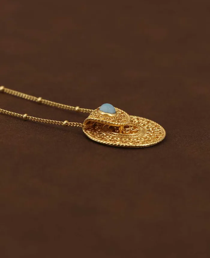 Necklaces Inspirational Gold Plated Mandala Necklace with Larimar Stone Buddha Groove Jewelry