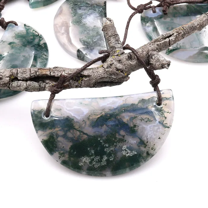 Necklaces Intrinsic Trading 2 Hole Pendant Natural Green Moss Agate Half Circle Moon Pendant A5