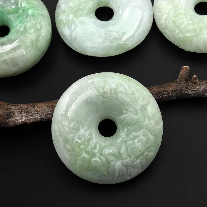 Necklaces Intrinsic Trading AAA Hand Carved Natural Burma Green Jade Donut Pendant 38mm Necklaces Intrinsic Trading AAA Hand Carved Natural Burma Green Jade Donut Pendant 38mm