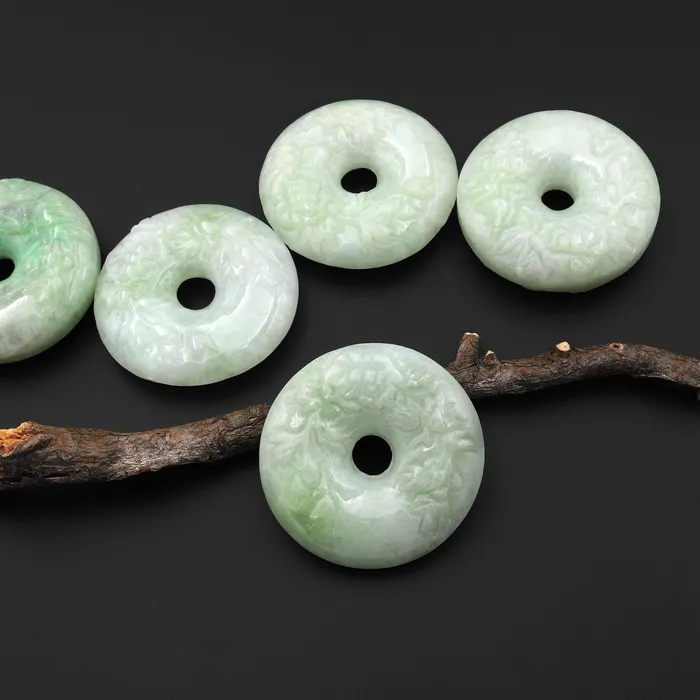 Necklaces Intrinsic Trading AAA Hand Carved Natural Burma Green Jade Donut Pendant 38mm