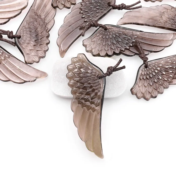 Necklaces Intrinsic Trading AAA Hand Carved Natural Smoky Quartz Angel Wing Pendant Bead Drilled Gemstone Necklaces Intrinsic Trading AAA Hand Carved Natural Smoky Quartz Angel Wing Pendant Bead Drilled Gemstone