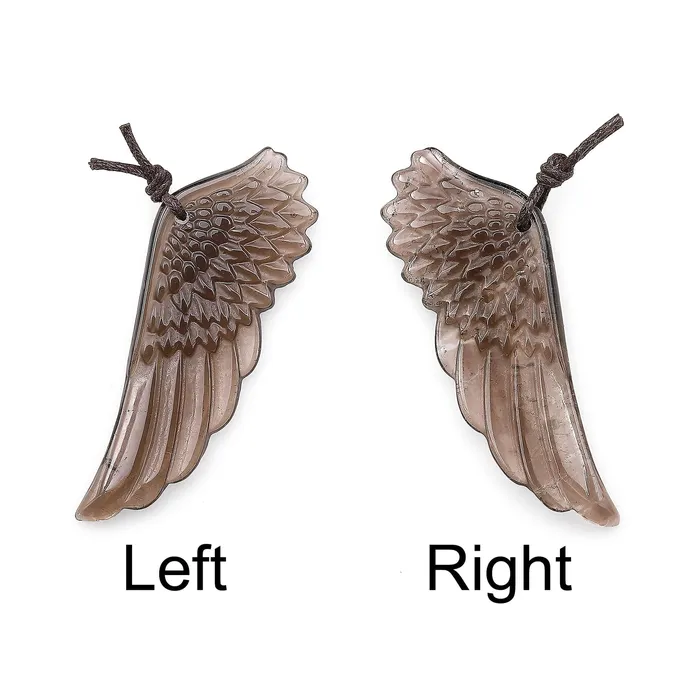 Necklaces Intrinsic Trading AAA Hand Carved Natural Smoky Quartz Angel Wing Pendant Bead Drilled Gemstone